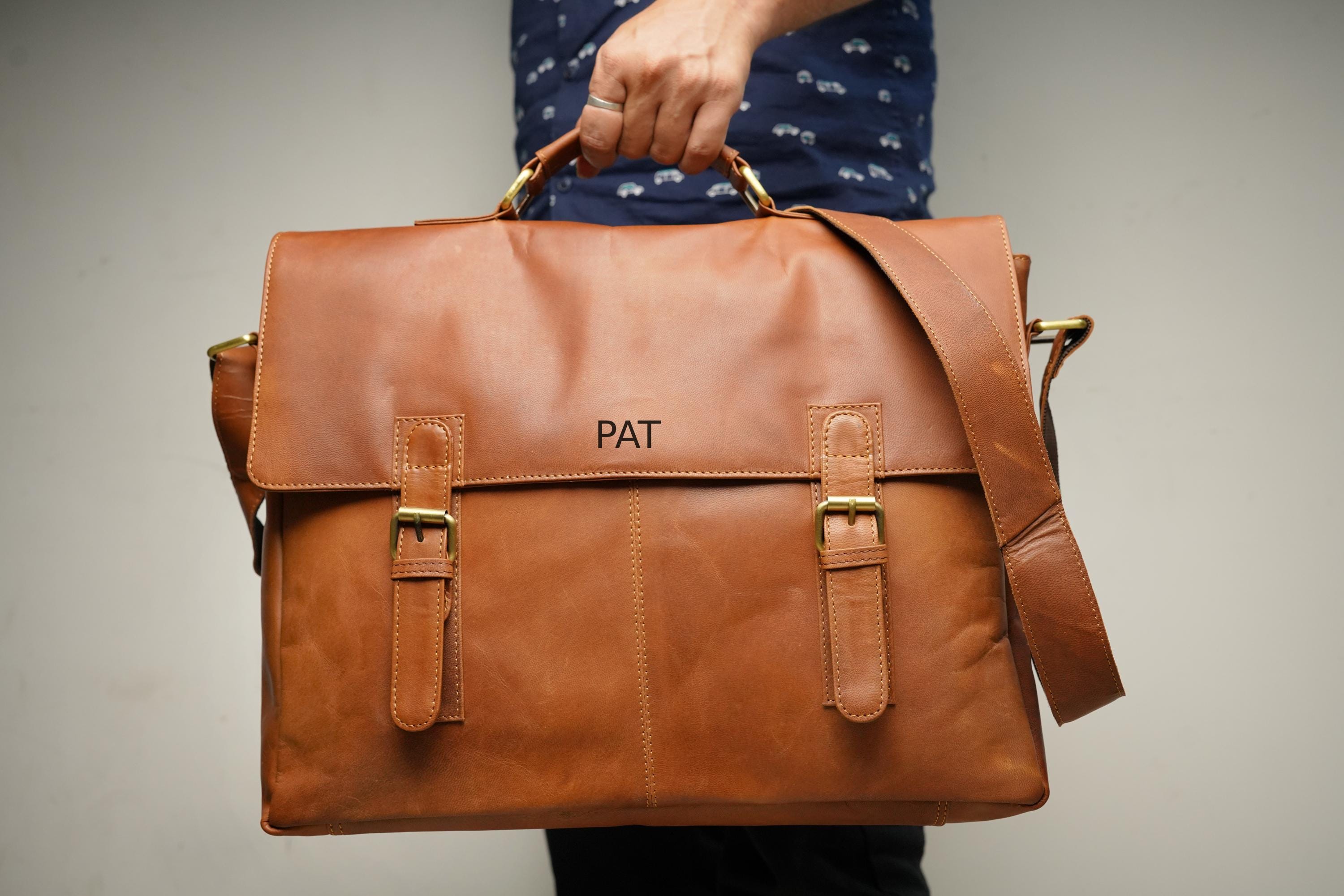 Brown Leather Satchel Personalized Leather Computer Bag