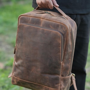 Leather backpack for men Black leather backpack Travel rucksack Laptop backpack Casual daypack Men messenger bag Christmas gift for him