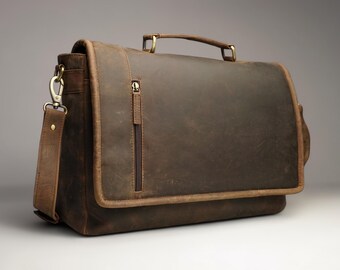 leather messenger bag multiple compartments, Crossbody shoulder bag, Work Satchel and Laptop Bag, Christmas gift for him, leather laptop bag