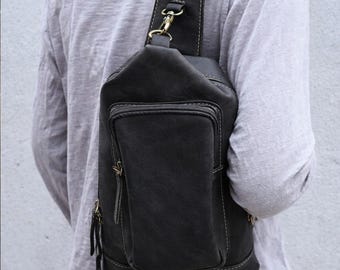 Genuine Leather Sling Backpack Crossbody Bag Retro Vintage Travel Hiking Amazon.com: LRTO Genuine Leather Sling Bag Crossbody Purse  main image 4