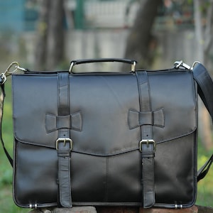 Black Leather Messenger bag, Leather crossbody bag, Laptop bag, Shoulder bag, Men&#39;s Leather bag, Father&#39;s Day gift, black leather briefcase