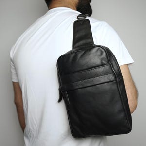 leather sling bag, Leather Crossbody Bag with Adjustable Shoulder Strap, Unisex leather bag, Leather chest bag, black leather Bag, gift him