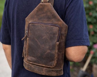 Bolso bandolera de cuero para hombre, bolso de cadera de cuero para hombre, riñonera de cuero para hombre, bolso de hombro de cuero, bolso de pecho de cuero, bolso bandolera de cuero para hombre