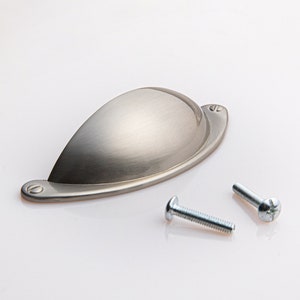 Brushed Nickel Cup Pull Handle Harmac House® Cabinet Door Drawer Handles Shaker Kitchen Cupboard Chest Wardrobe Handles 64Mm H/C