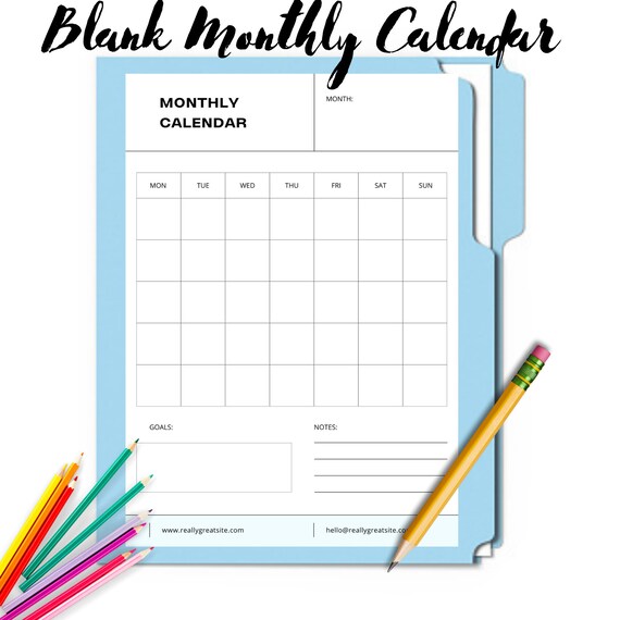Blank Monthly Calendar Printable Landscape, Minimalist Calendar Template,  Desk Calendar - Etsy