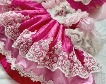 Vestido y bufanda Masha de encaje hechos a mano: Conjunto de fiesta de cumpleaños de inspiración vintage