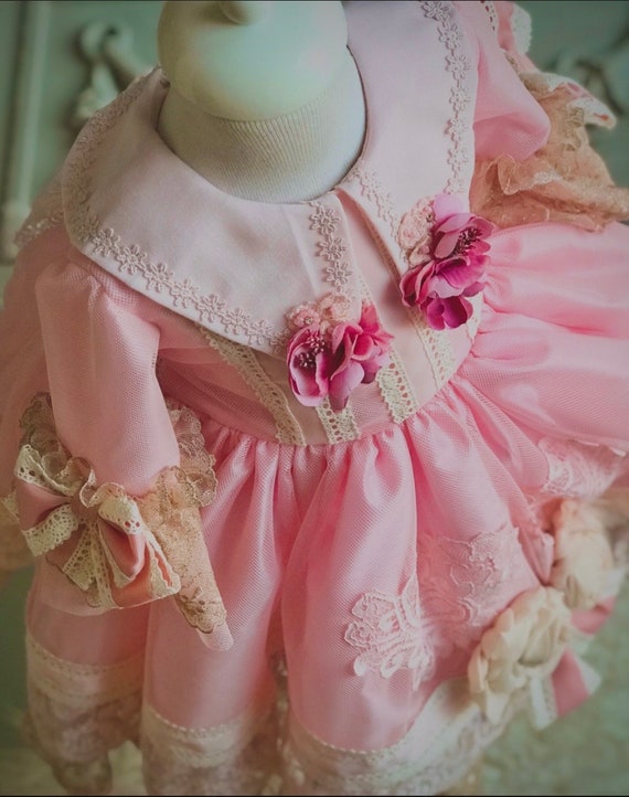 Handmade Vintage-inspired Pink Lace Dress for Girls