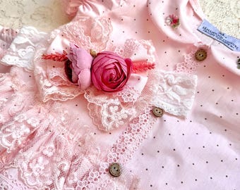 Conjunto de ropa para bebé hecho a mano con encaje rosa vintage – Conjunto de salón de herencia, ropa para la salida del hospital del recién nacido