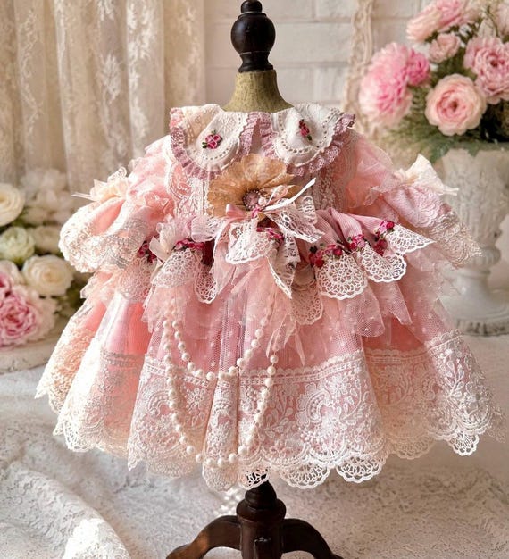 heirloom birthday dress Luxury Pink Baby Set, Vintage Lace Baby Girl Dress, First Outfit, Baby Couture Dress, Romantic Toddler Dress Grab Mother of the