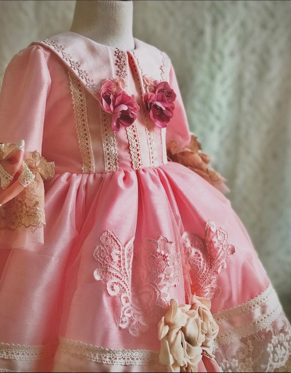 Handmade Vintage-inspired Pink Lace Dress for Girls