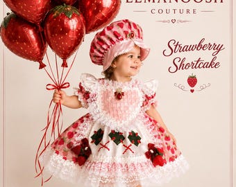 Strawberry Shortcake Birthday Outfit, Luxury Strawberry First Birthday Dress Set, Strawberry Birthday Party Dress