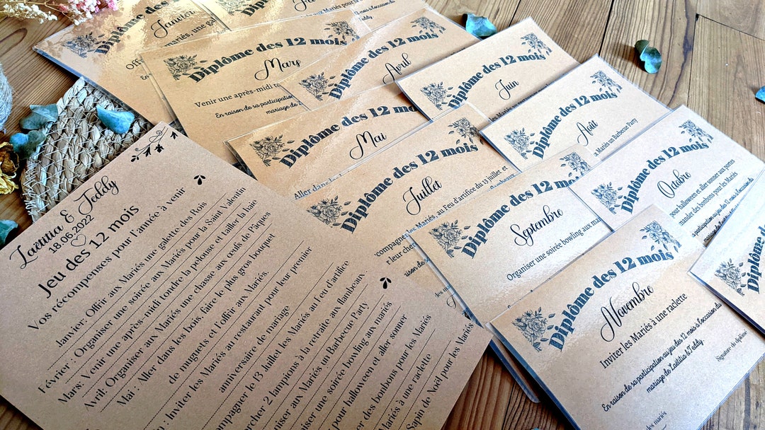 Jeux des 12 mois Affiche 1 2 diplômes Etsy France