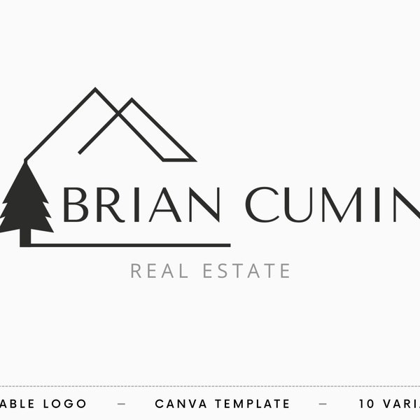 Real Estate Logo | 10 Variants | DIY Realtor Logo | Editable Design | Business Cards | Canva Template | Pine Tree | Forest