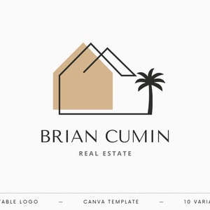 Logo immobilier | 10 variantes | Logo de l'agent immobilier | Modifiable | Cartes de visite | Modèle Canva | Palmier | Plage