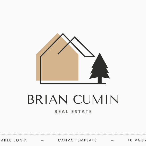 Real Estate Logo | 10 Variants | DIY Realtor Logo | Editable Design | Business Cards | Canva Template | Pine Tree | Forest