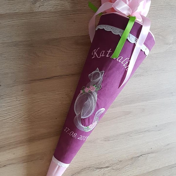 Schultüte, Zuckertüte aus Stoff, Katze mit Namen, Handmade