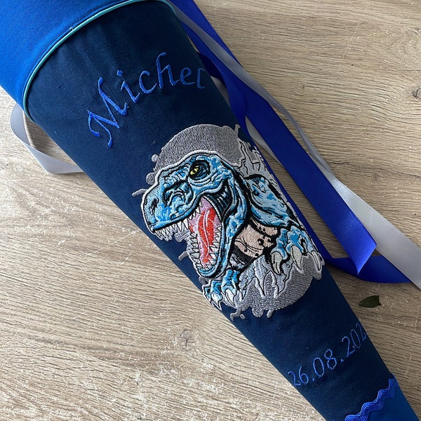 Schultüte, Zuckertüte aus Stoff, T-Rex mit Namen, Handmade