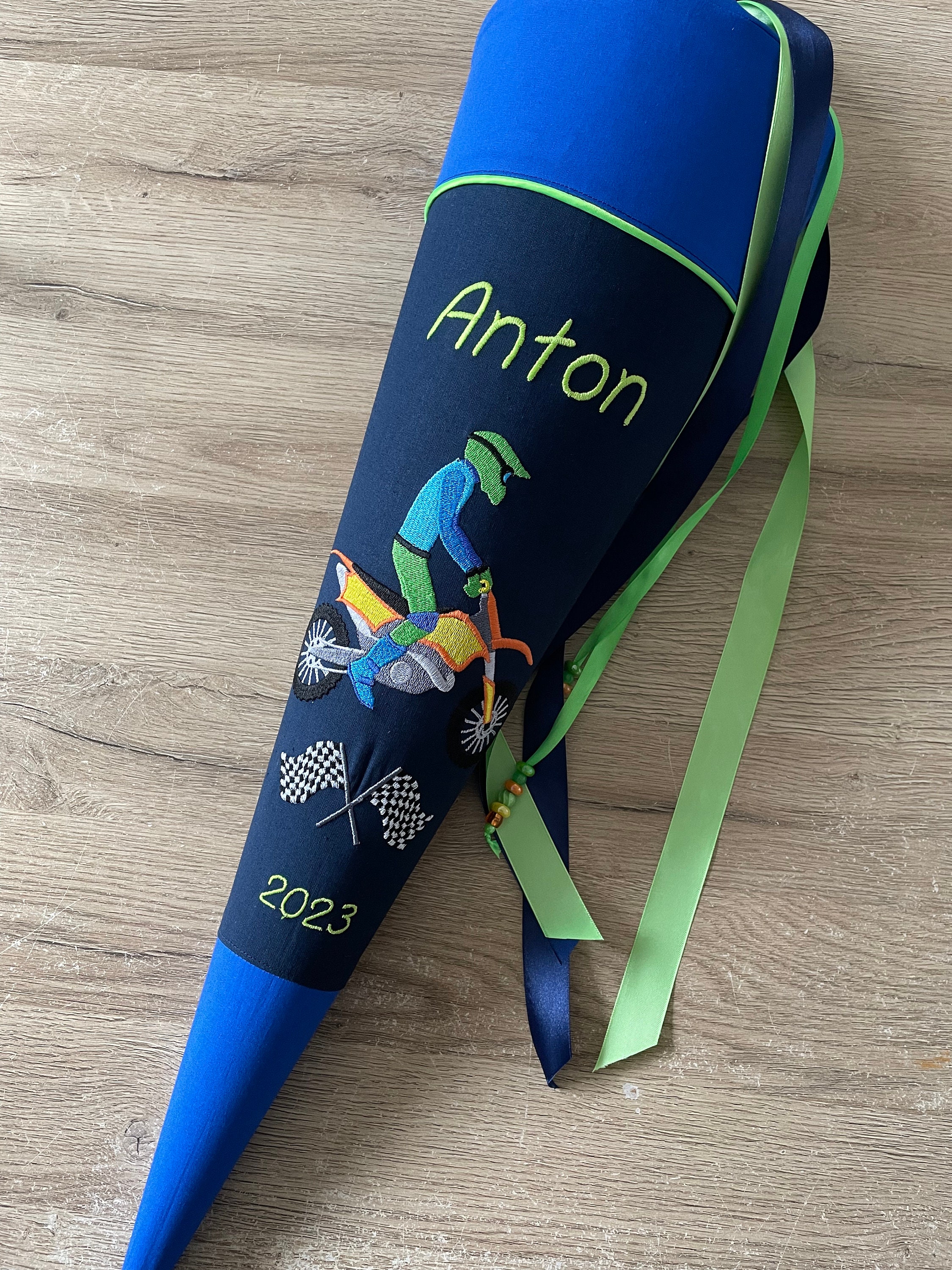 Schultüte, Zuckertüte aus Stoff, Motocross mit Namen, Handmade
