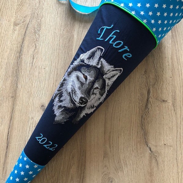 Schultüte, Zuckertüte aus Stoff, Wolf mit Namen, Handmade