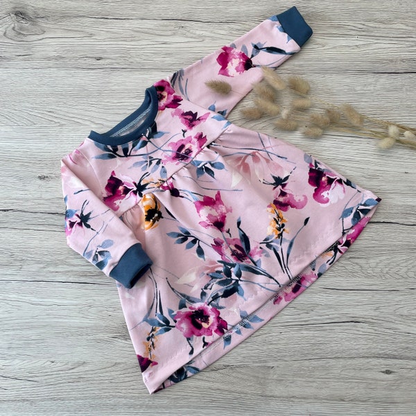 Süßes Jersey Kleid mit Raffung Hibiskus Blumen