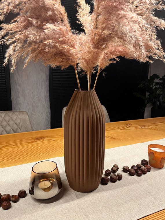 Bodenvase / Dekovase / Home Design / Trockenblumen Dekoration / Pampasgras Vase / Vase mit Rillen / 3D Druck 