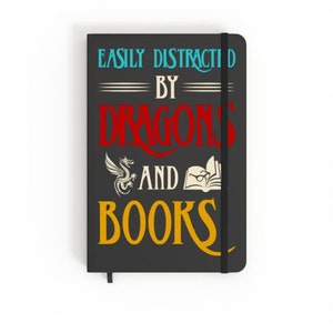 Easily Distracted By Dragons And Books - A5 Notebook, Options: Black White Navy Red Pink