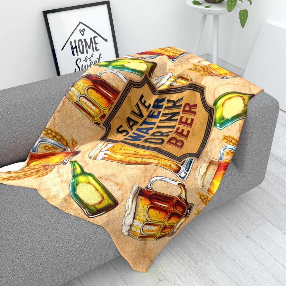 Beer Blue Pattern Print Hooded Blanket
