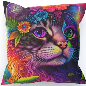 Dream Flower Feline Cushion, Double-Sided - Size Options: 30cm x 45cm, 30cm x 30cm, 45cm x 45cm, 60cm x 60cm (Filling Included)