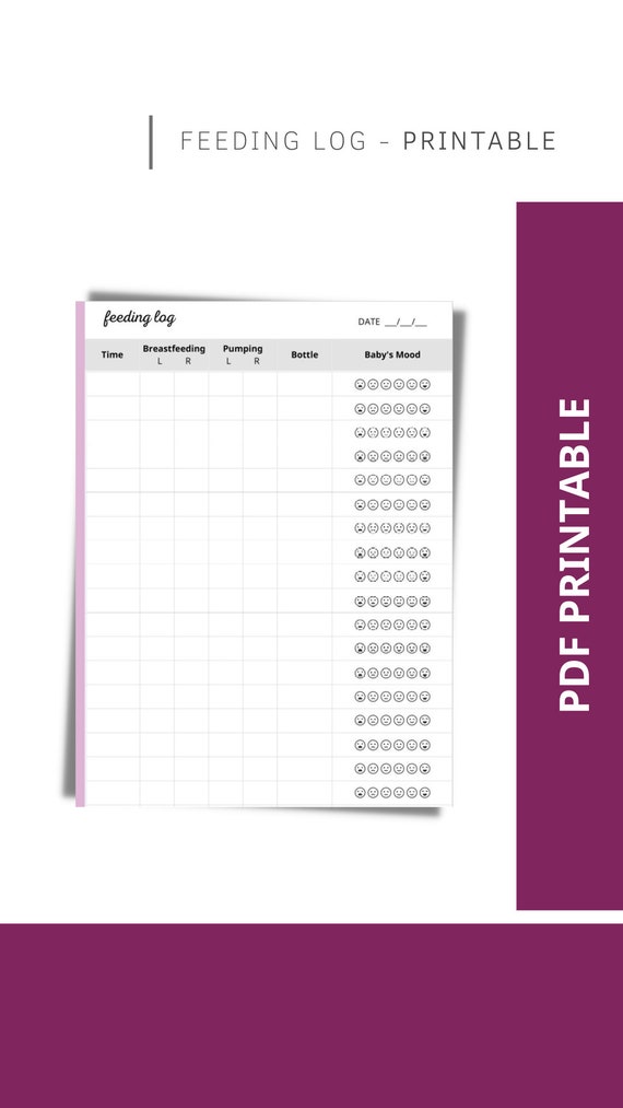 Breastfeeding Log, Instant Download, A4, PDF Printable
