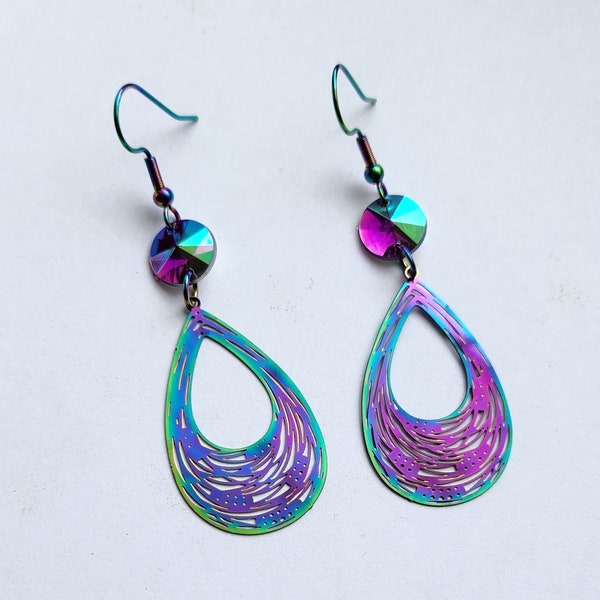 Boucles d'oreilles gouttes arc-en-ciel