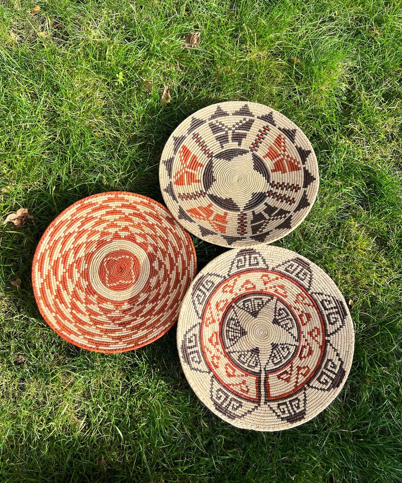 Set of 3 Palm Tree Handwoven Decorative Plates, African Plates,wall Art