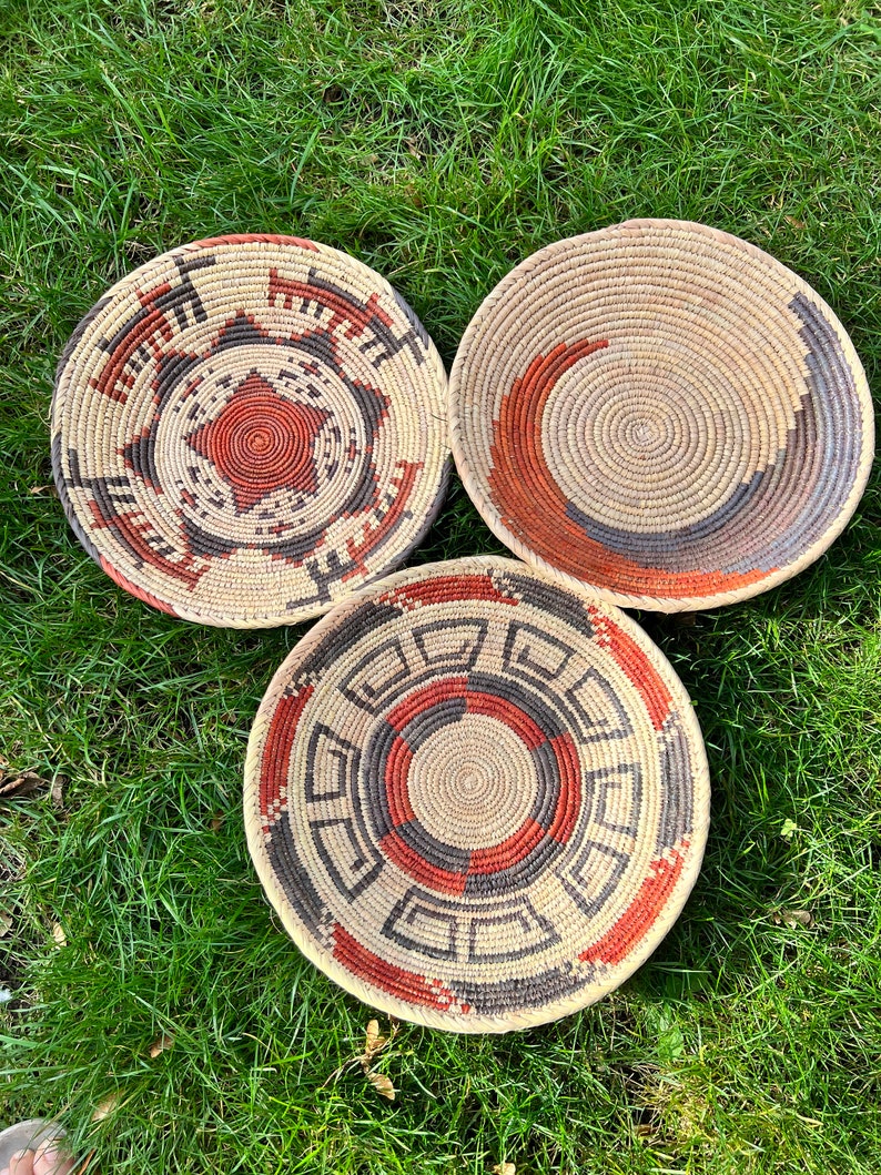 Set of 3 Palm Tree Handwoven Decorative Plates, African Plates,wall Art