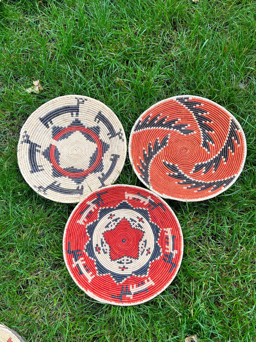Set of 3 Palm Tree Handwoven Decorative Plates, African Plates,wall Art