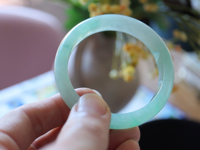 Certified Grade-A Natural Burmese Jadeite Bangle 53/54 正圈 A货翡翠手镯 image 2