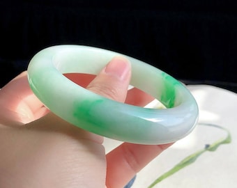 Certifierad Grade-A naturlig burmesisk jadeitarmring 54/55圈口 A货翡翠手镯