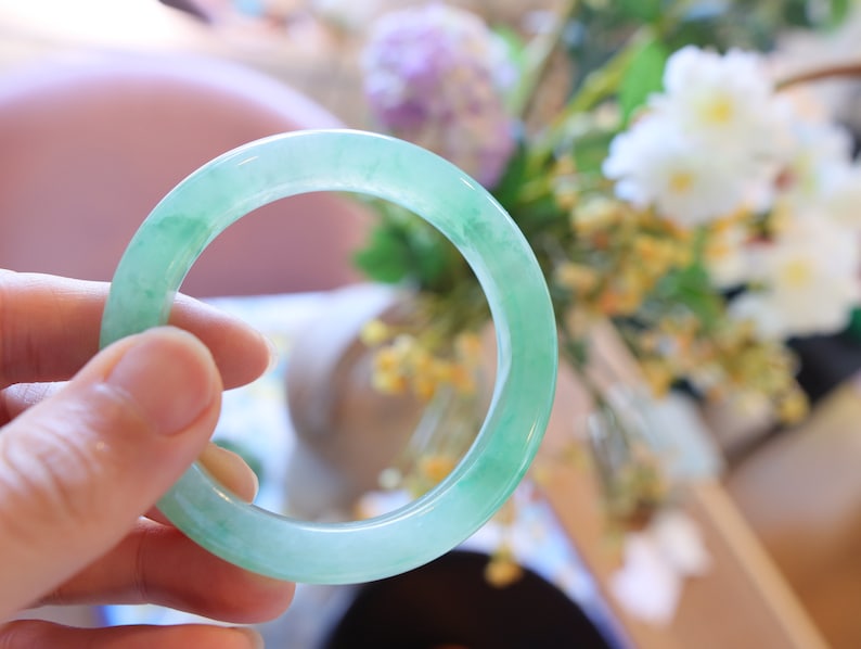 Certified Grade-A Natural Burmese Jadeite Bangle 53/54 正圈 A货翡翠手镯 image 1