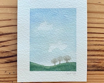 Kleine Aquarelllandschaft, Bäume im Mittleren Westen