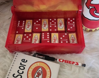 Handmade Kansas City Chiefs Domino Set: Jumbo Size with Case