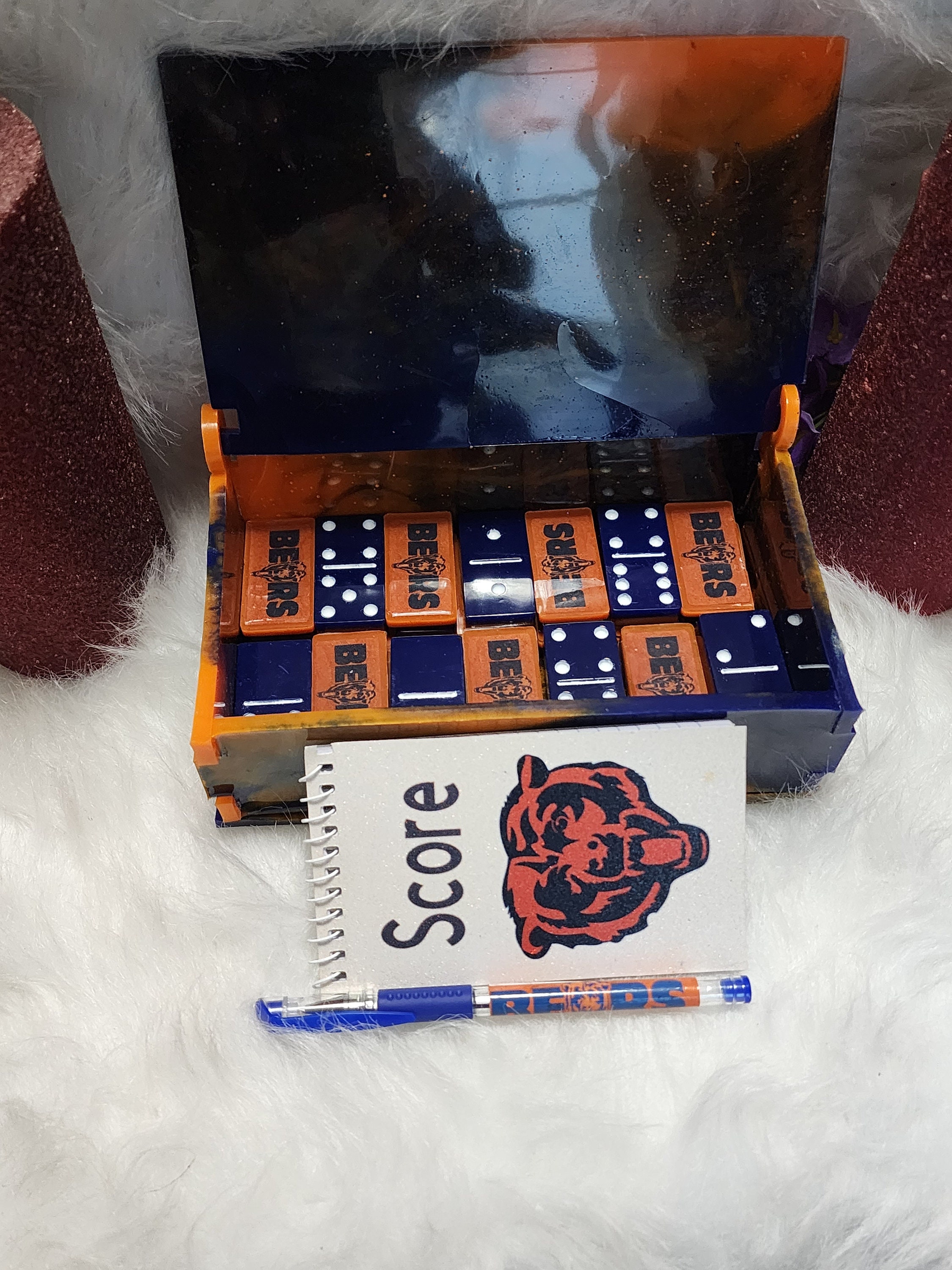Dominoes Set Chicago Bears in Faux Leather Case Domino Dice Set Dominoes Set Chicago Bears in Faux Leather Case Domino Dice Set