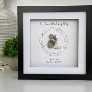 Personalised Wedding Gift -  Wedding Pebble Art Gift - Wedding Pebble Art - Anniversary Gift - Wedding Pebble Picture - Framed Pebble Art