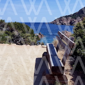 Panchina Paradiso - Digital image, sea, bench, cliff, beach. No logo