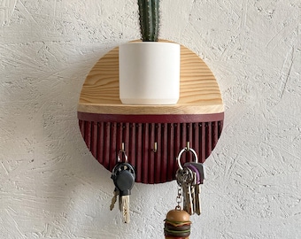 Wooden Key Holder for a Wall with Round Minimalist Shelf, Wall Key Chain Hanger, Wooden Key Organizer, Entryway Keychain Hanger