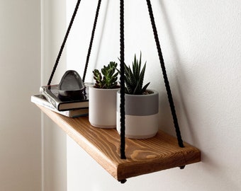 Wooden Floating Shelves [Set of 3], Hanging Shelves, Plant Shelf, Rope Swing Shelf, Shelves for Living Room, Bathroom, Bedroom