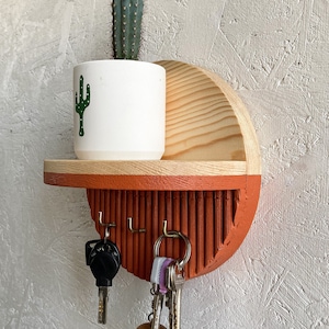 Schlüsselhalter mit rundem, minimalistischem Regal, dekorativer Holzhalter im Eingangsbereich, Brieftaschenhalter, Brillenhalter, einzigartiger Schlüsselhalter