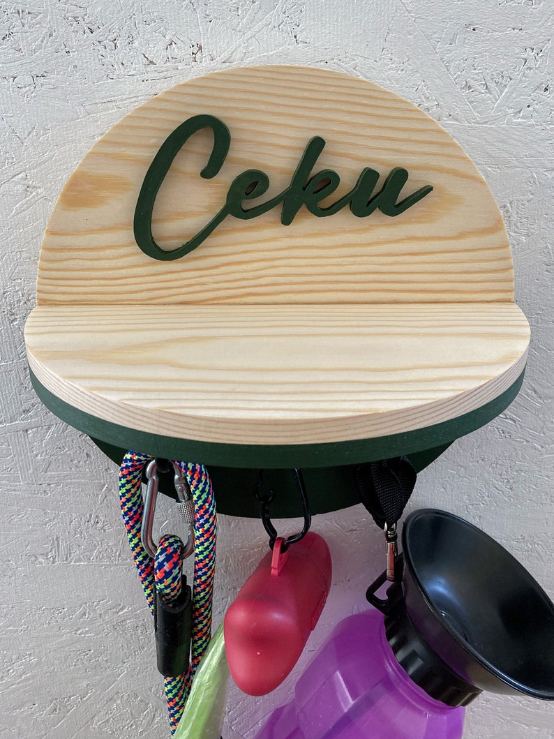 Personalized Wood Dog Name Leash Holder Pet Accessories Etsy