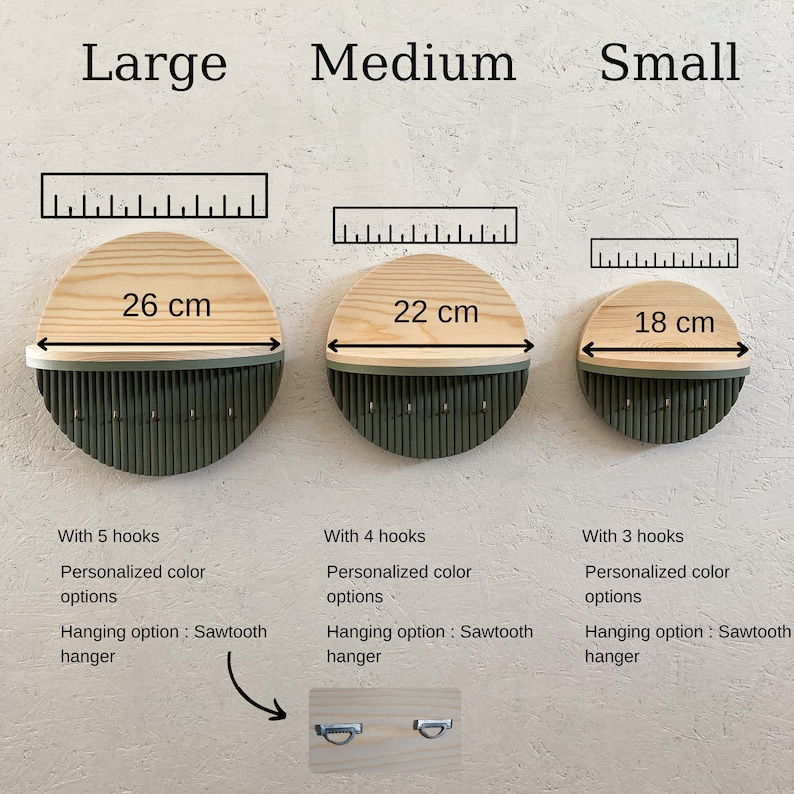 Porte-clés en bois pour mur, Porte-clés mural avec étagère, Organisateur décoratif pour entrée, Accroche-clés en bois, Organiseur de clés, image 4