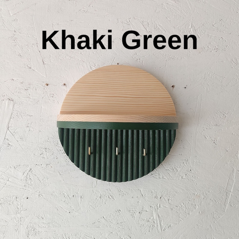 Porte-clés en bois pour mur, Porte-clés mural avec étagère, Organisateur décoratif pour entrée, Accroche-clés en bois, Organiseur de clés, Khaki green