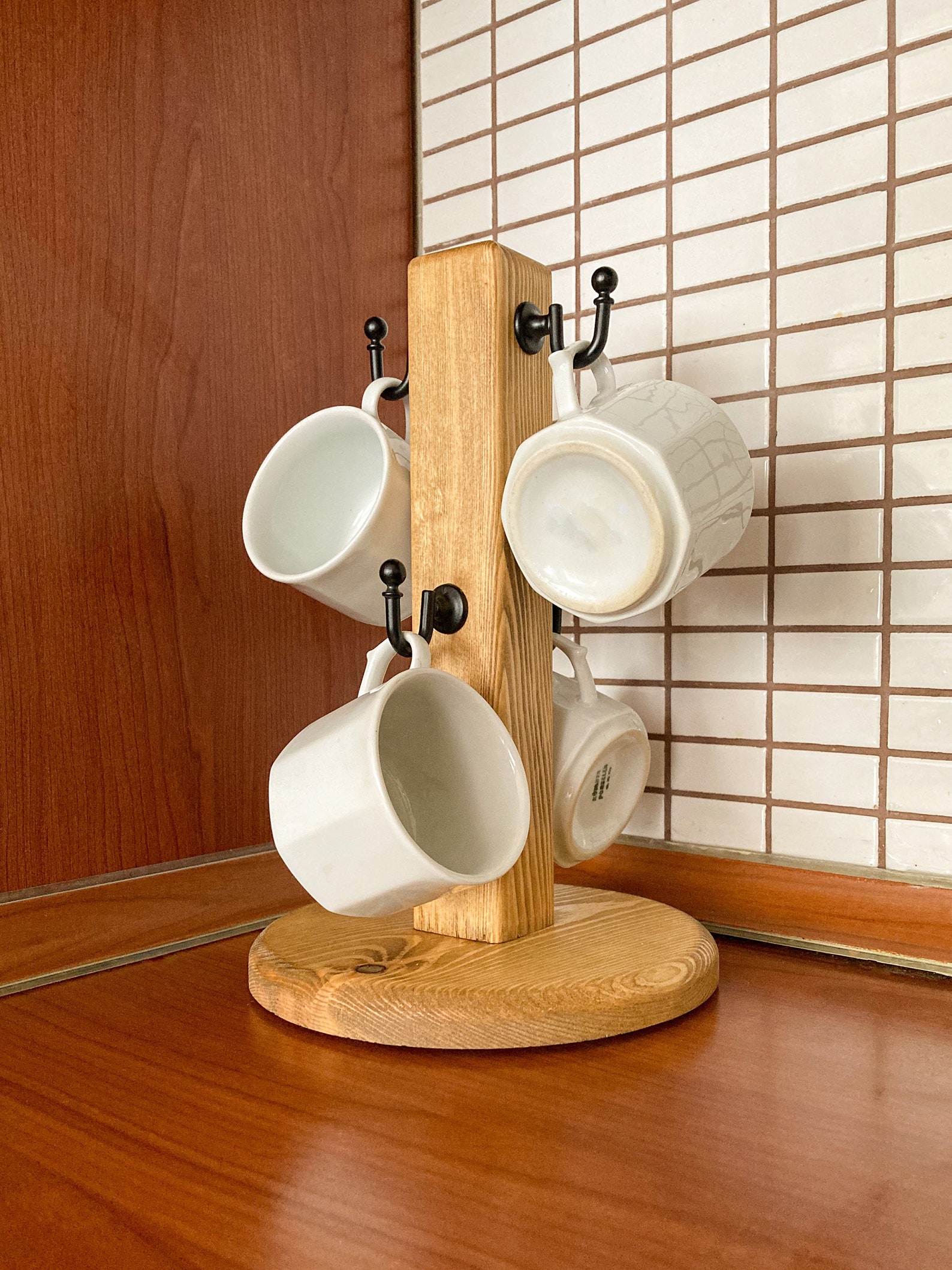 Wooden Coffee Mug Holder With 4 Hooks Rustic Mug Tree Mug Etsy