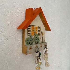 Handmade Wooden House Key Holder: Rustic Bicycle Decor