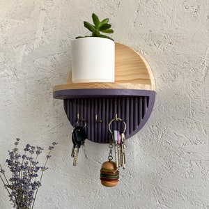 Soporte para llaves con estante minimalista redondo, organizador de madera decorativo de entrada, soporte para billetera, soporte para gafas, estante para llaves único, estante para llaves